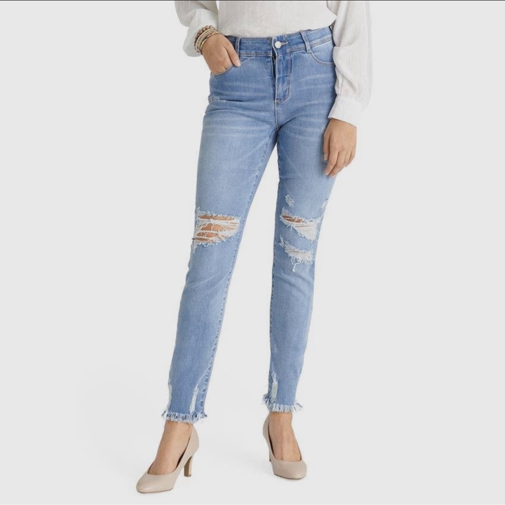OMG ZOEYZIP Skinny Ankle Distressed Denim Jeans | Light Wash |